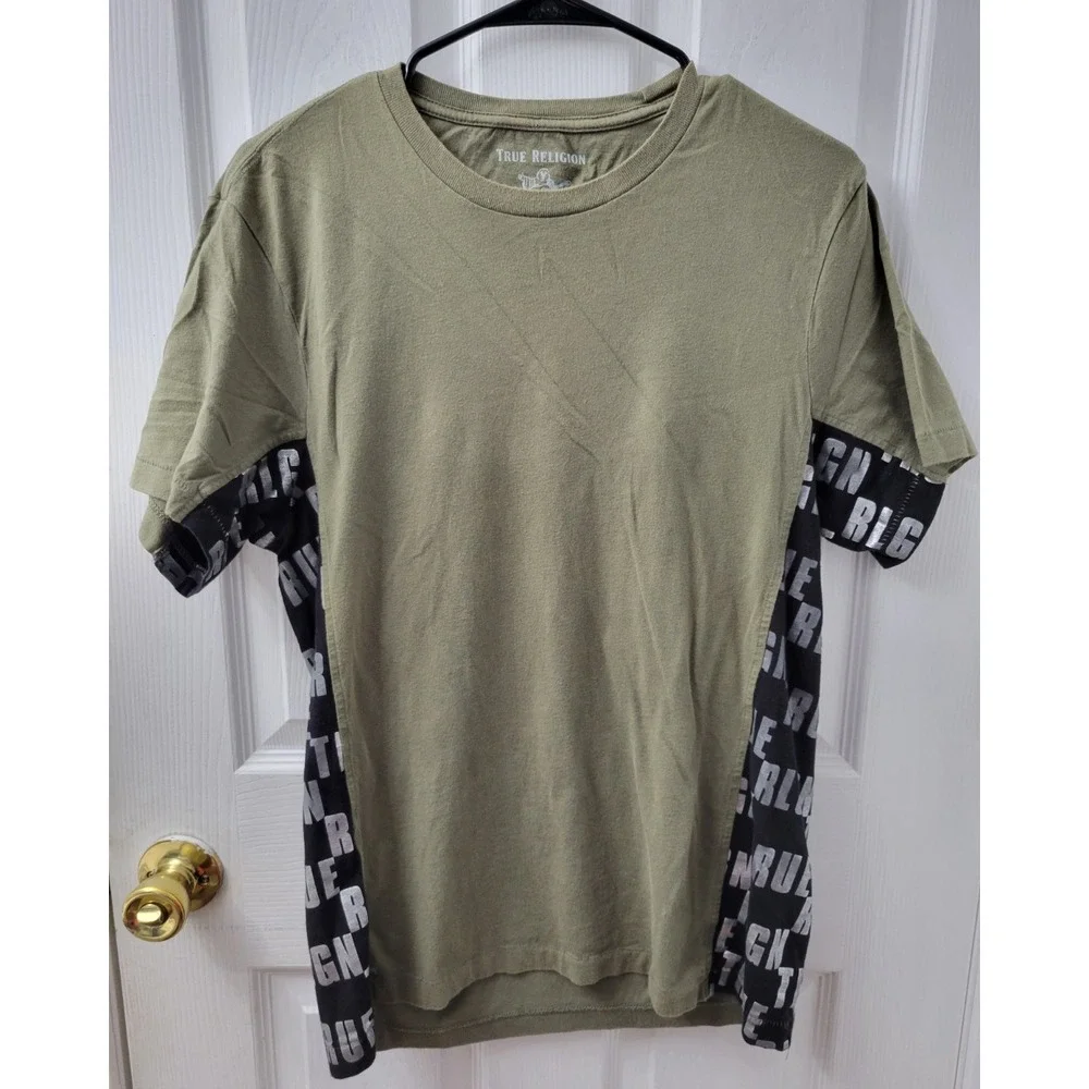 True Religion Men's Small T Shirt Green Black Silver Short Sleeve EUC
